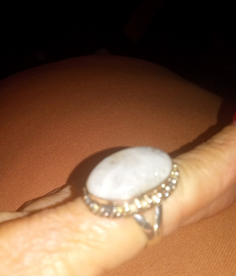 Sterling Silver White Oval Stone Moonstone Halo Ring